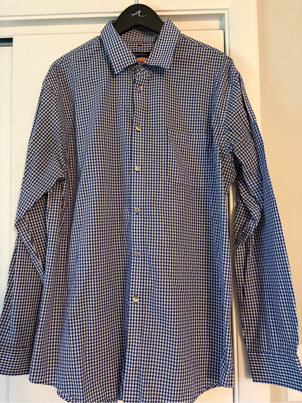 Van Heusen Navy and White Gingham Casual Button-Down Shirt